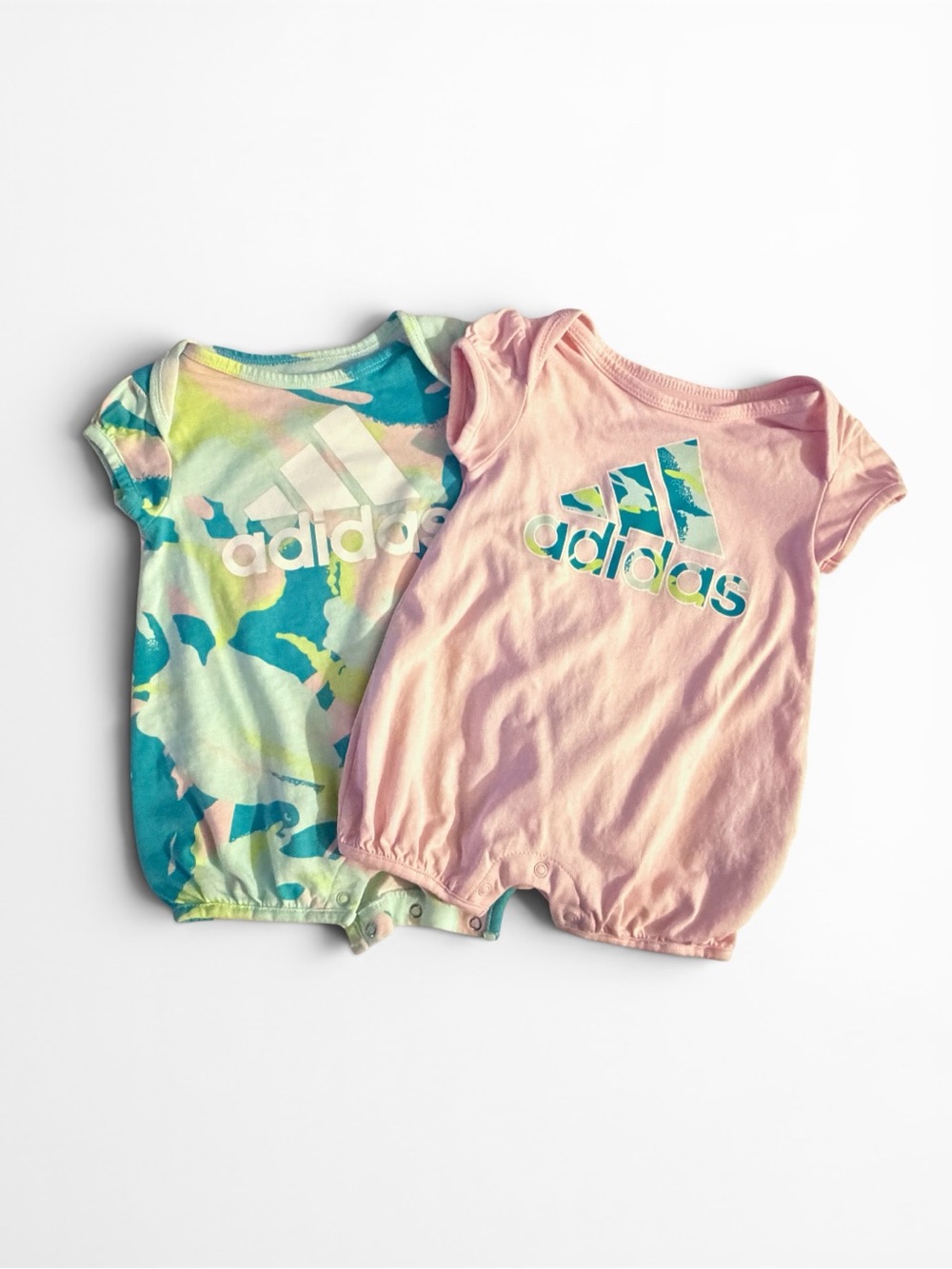Adidas Baby Short Sleeve Rompers in Pink and Teal Tie-Dye 6-9 months